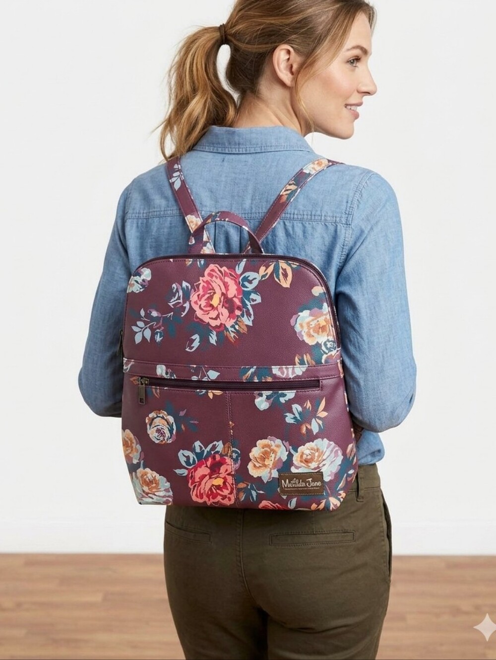 Matilda Jane Moments With You Plum Perfect Floral Faux Leather Backpack NWOT
